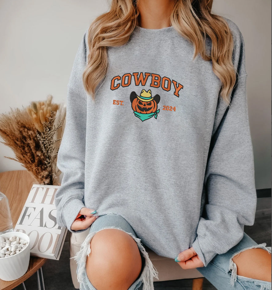 Halloween Cowboy Embroidery Sweatshirt, Vintage Western Shirt, Halloween Gift