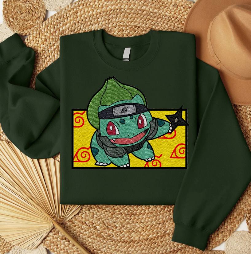 Embroidered Bulbasaur Konoha Sweatshirt, Poke'mon Shirt
