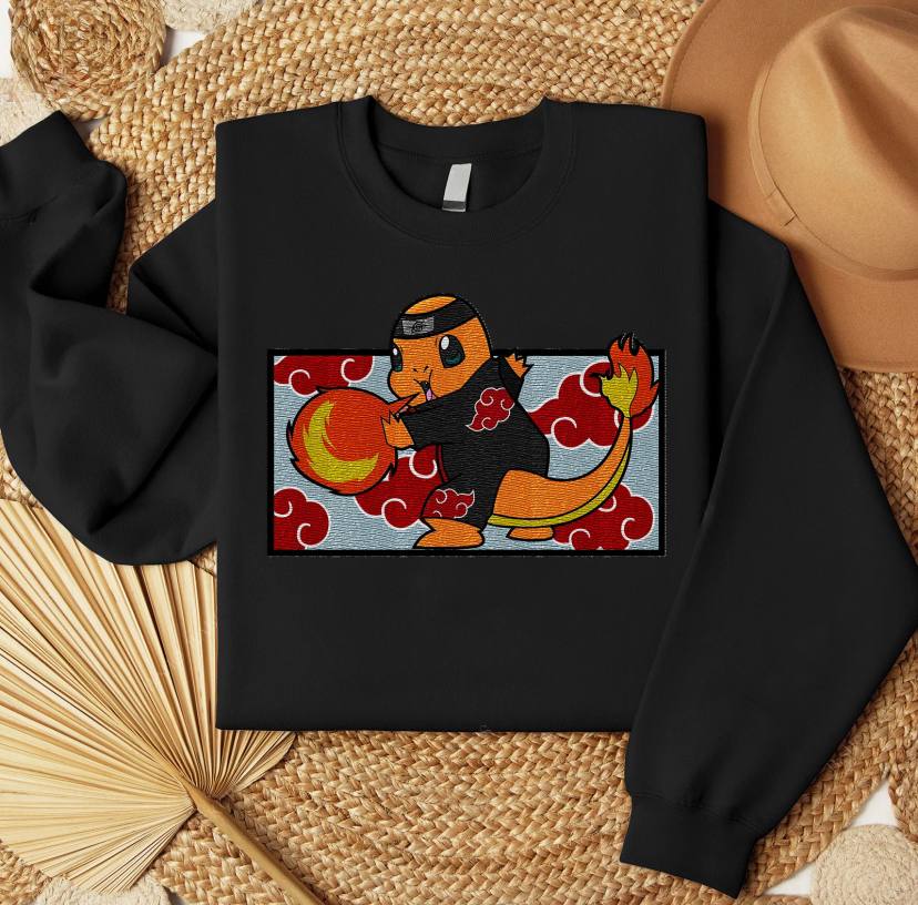 Embroidered Charmander Akatsuki Sweatshirt, Poke'mon x Naruto Shirt