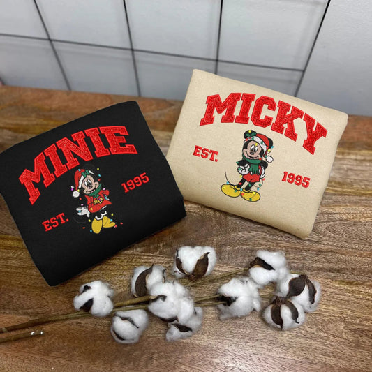 Folded Mickey And Minnie Christmas Embroidered Sweatshirts