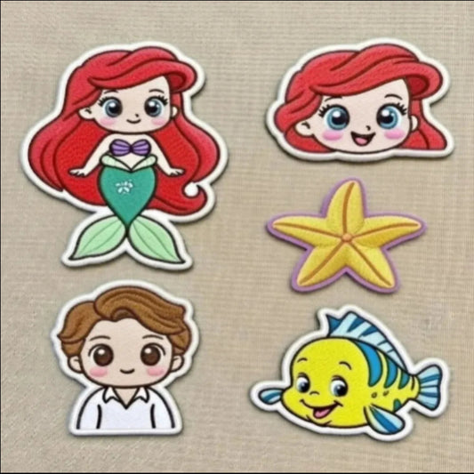 Five Chibi Ariel Flounder And Prince Eric Embroidered Patches