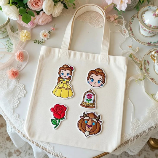 Tote Bag With Five Beauty And The Beast Embroidered Patches