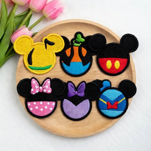 Wooden Tray With Six Mickey Mouse Ears Portrait Embroidered Patches