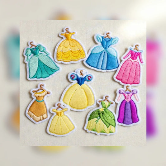 GownDisney Princess Dress Embroidered Patch Set Flat Lay