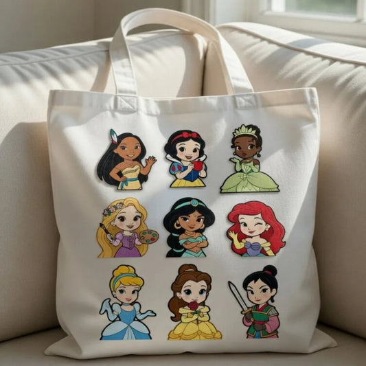 Tote Bag Adorned With Kawaii Disney Princess Collection Including Pocahontas
