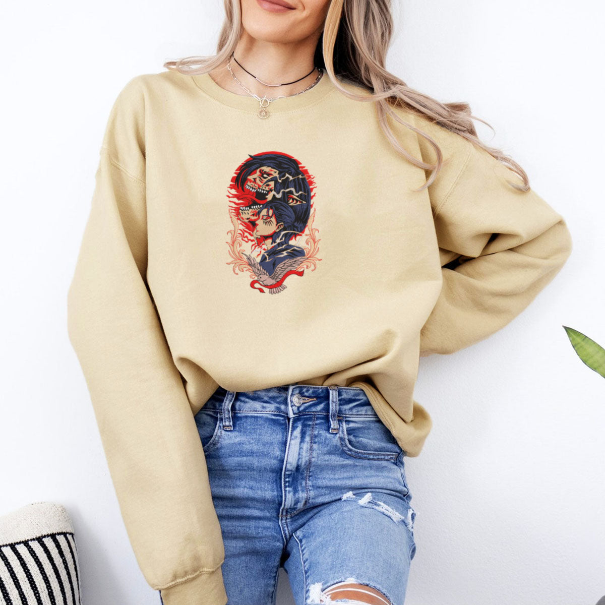 Sand Eren Yeager Embroidered Sweatshirt