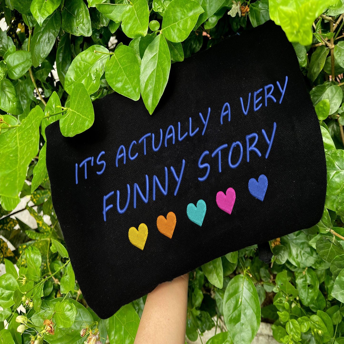 Black Funny Story Embroidered Sweatshirt