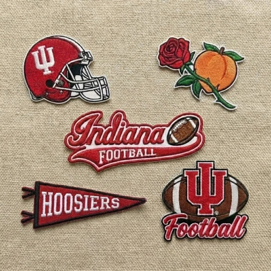 Close-Up Display Of Indiana Football Patch With Script, Ball Detail