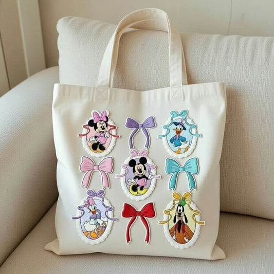 ToteBag With Nine Disney Mickey Minnie Patches And Bows