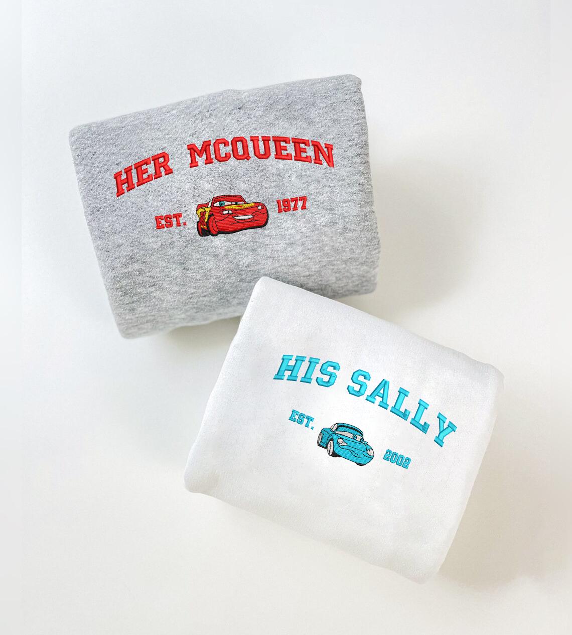 Her Mcqueen and His Sally Embroidered Shirt, Gifts For Couples Who Love Cars Movies