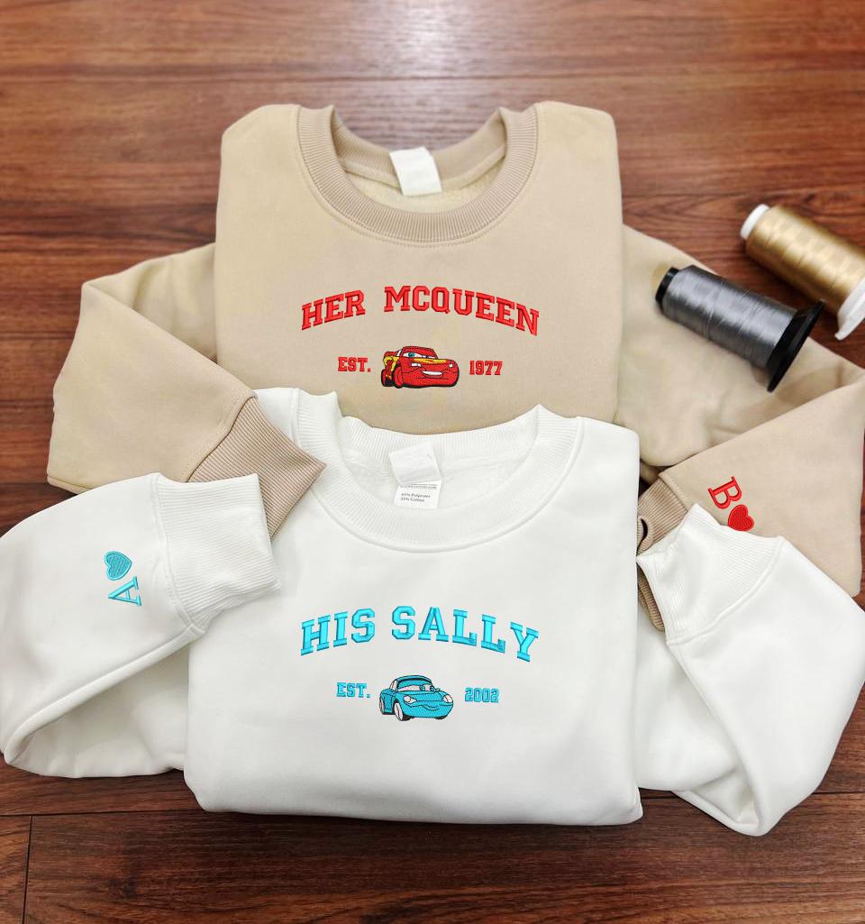 Her Mcqueen and His Sally Embroidered Shirt, Gifts For Couples Who Love Cars Movies