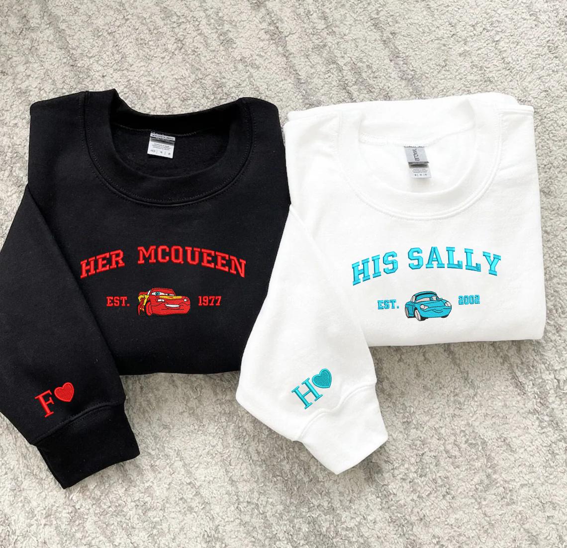 Her Mcqueen and His Sally Embroidered Shirt, Gifts For Couples Who Love Cars Movies
