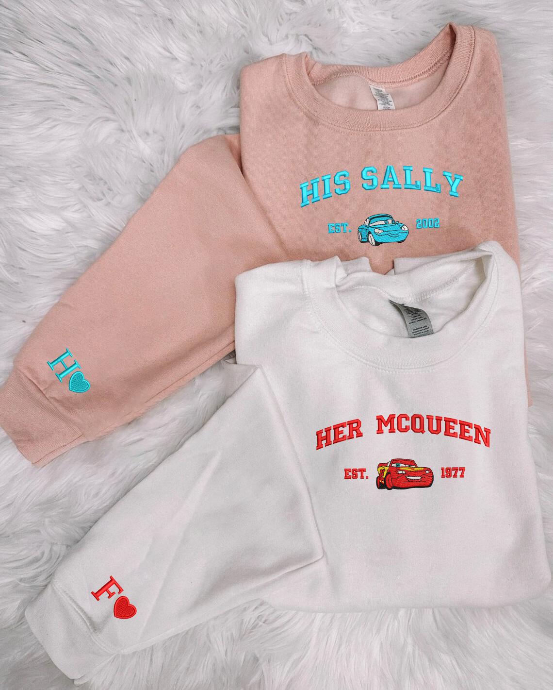 Her Mcqueen and His Sally Embroidered Shirt, Gifts For Couples Who Love Cars Movies