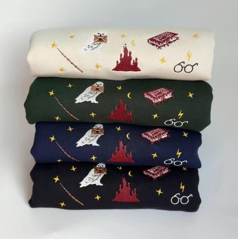 Embroidered Harry Potter Inspired Sweatshirt, Wizard Aesthetic Cozy Shirt