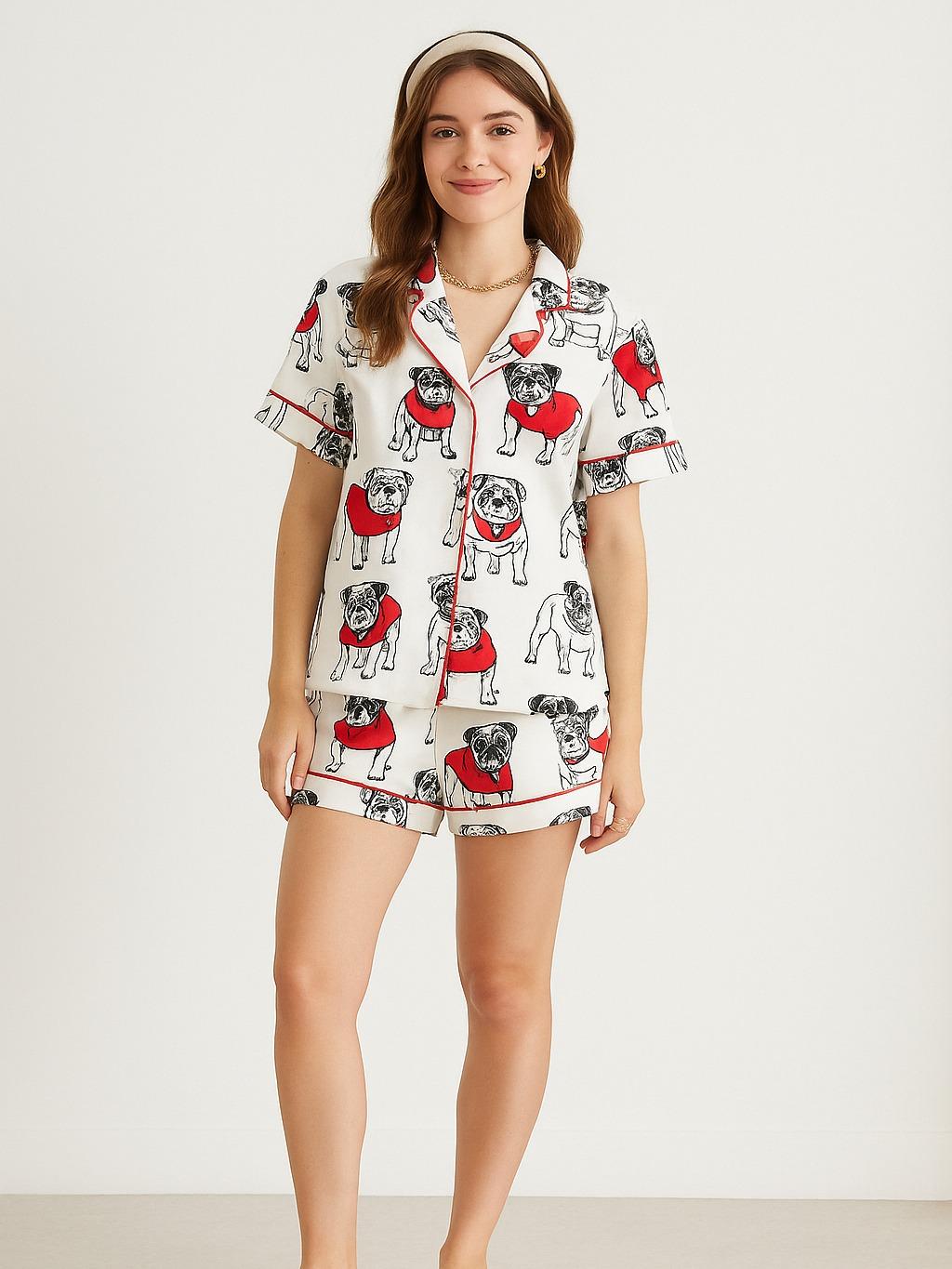 Women's Bulldogs Football Pajama Satin Set For Women, Gift For Her, SoftLounge Pajamas, CozyDream Set, Perfect For Gift, Gift For Lover