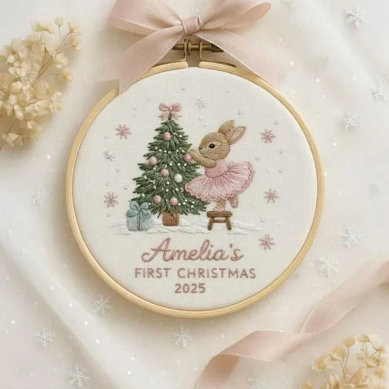 Baby’s Christmas Embroidered Hoop | Personalized Ornament