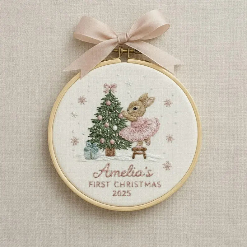 Baby’s Christmas Embroidered Hoop | Personalized Ornament