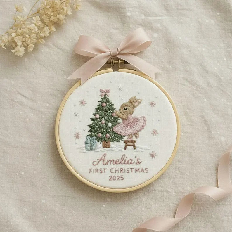 Baby’s Christmas Embroidered Hoop | Personalized Ornament