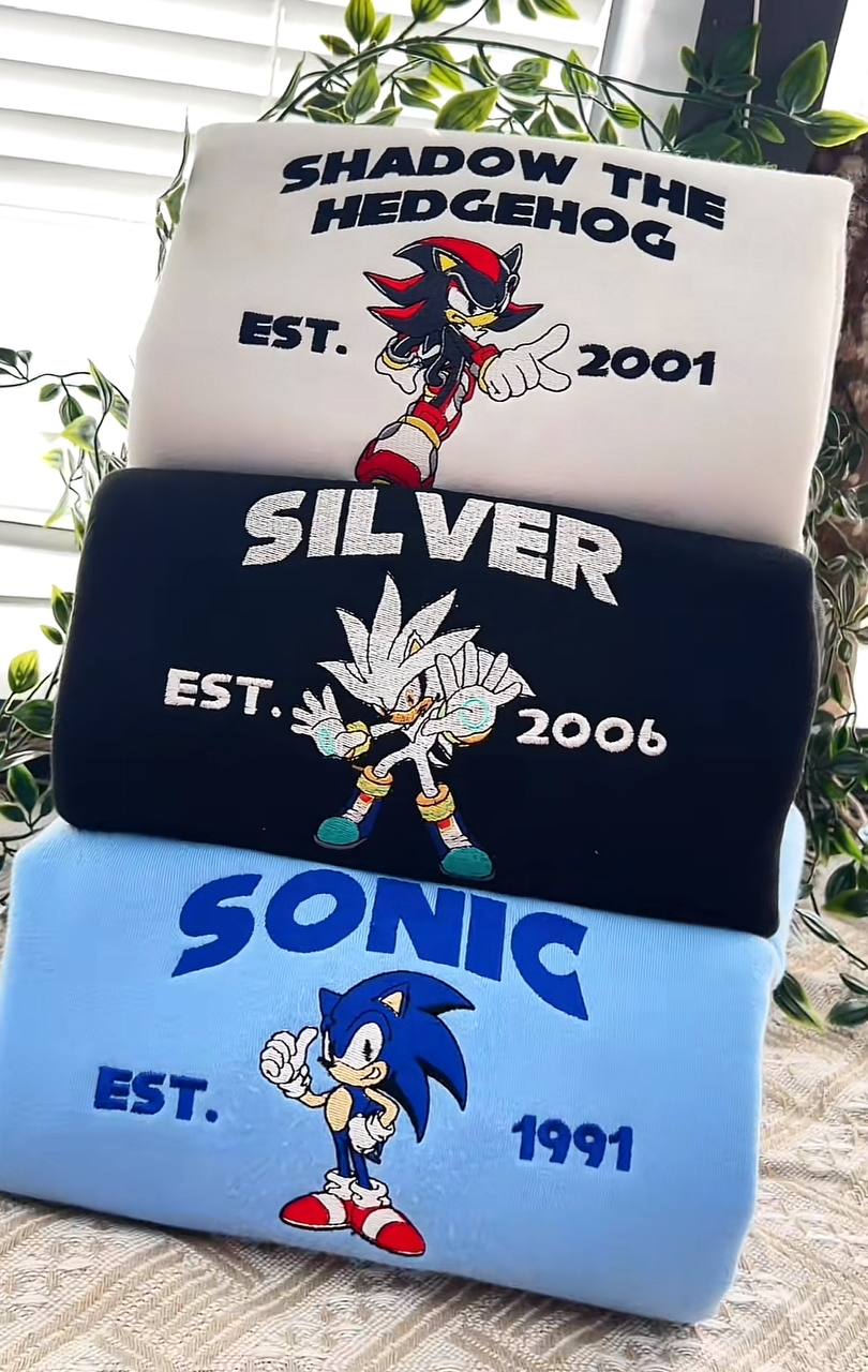 Embroidered Sonic Character Sweatshirt, Gift For Fans Sonic