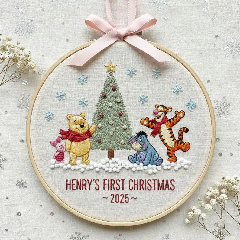 Celebrate your little one’s first holiday with this Baby’s First Christmas Classic Pooh Embroidered Hoop 