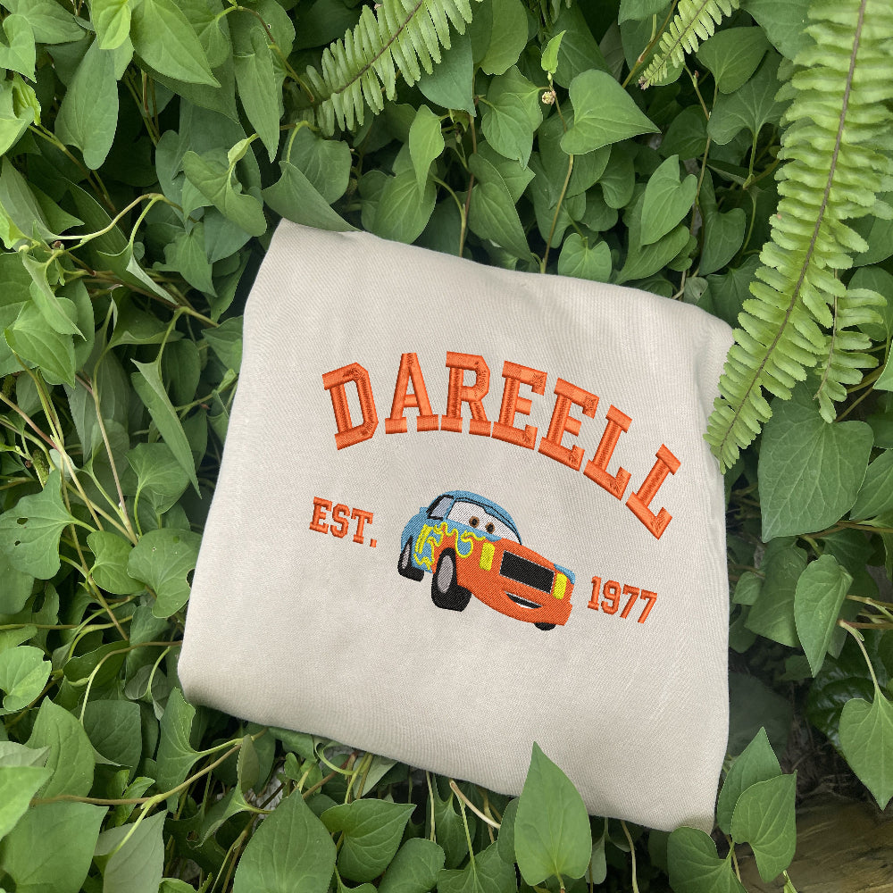 Sand Darell Est.1977 colorful car embroidered sweatshirt on leaves