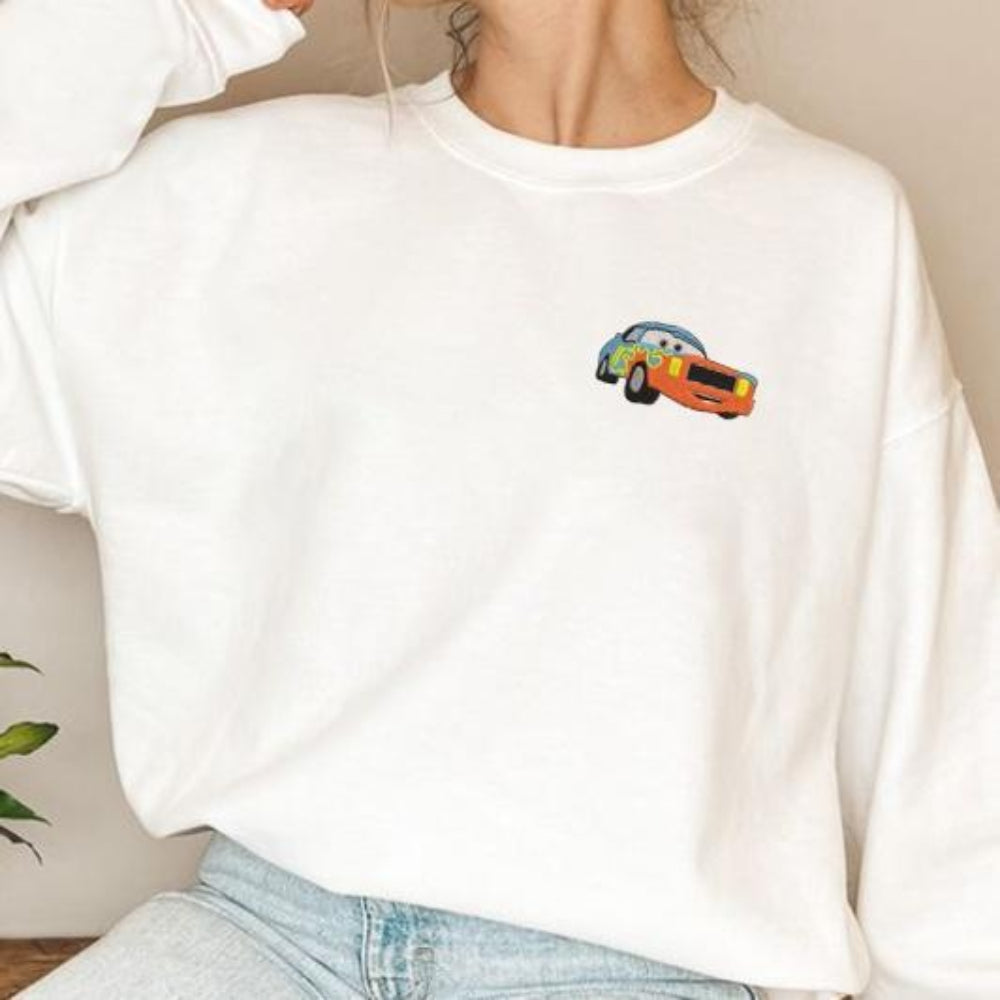 White Darrell Cartrip pocket embroidery crewneck, casual model pose