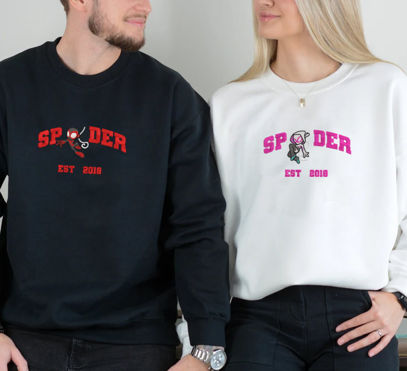 Embroidered Matching Spider Man & Women Sweatshirt, Spider Man Shirt