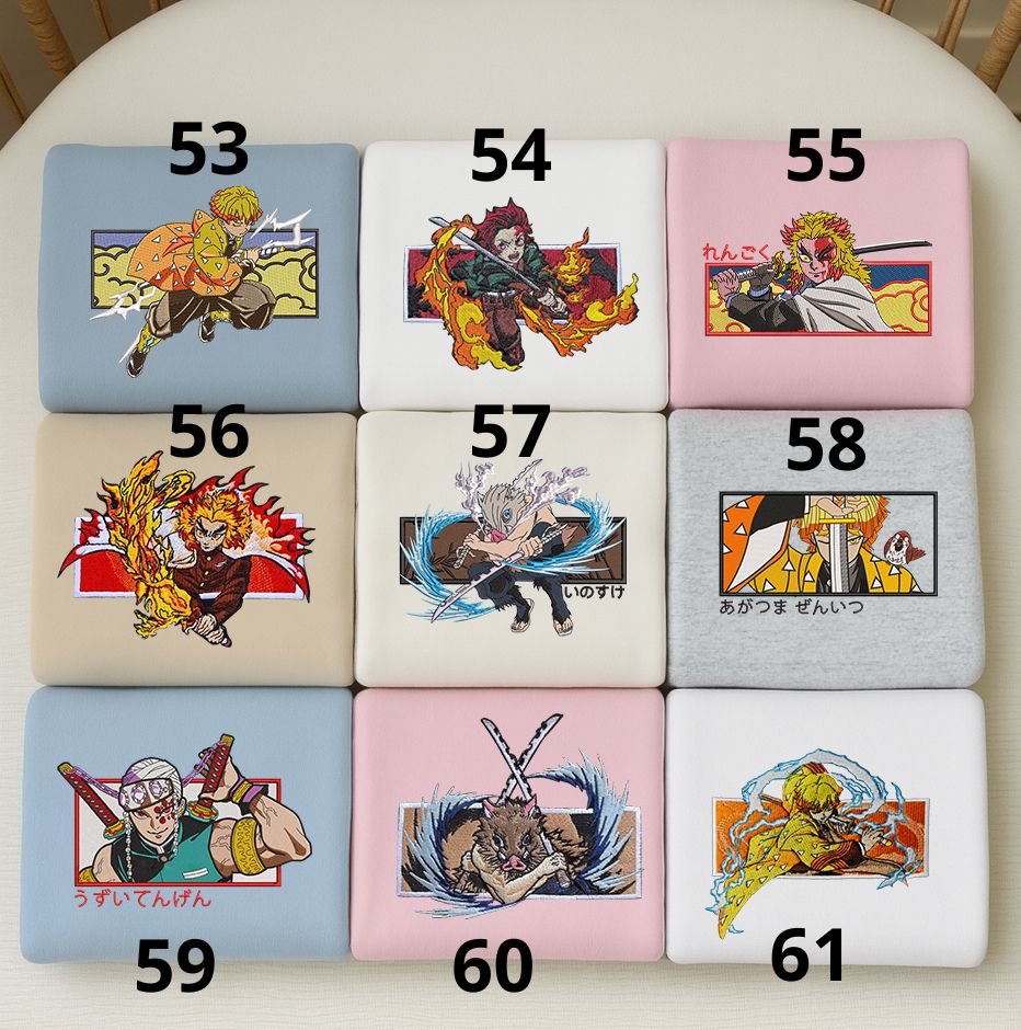 Embroidered Demon Slayer Characters Sweatshirt, Vintage Anime Shirt