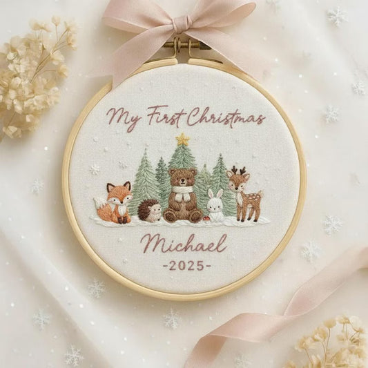 Are you adding a tiny new member to make your family three? Surprise everyone (or celebrate your growing love) with this heart-melting “And Then There Were Three” Personalized Embroidered Ornament — the sweetest pregnancy announcement keepsake!
Beautifully hand-embroidered with mom, dad & baby footprints (or hearts) and your custom text. Perfect for Christmas tree, pregnancy reveal photos, or baby shower gifts that make everyone tear up!