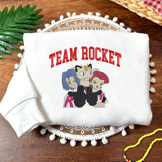 Embroidered Team Rocket Sweatshirt, Vintage Anime Shirt