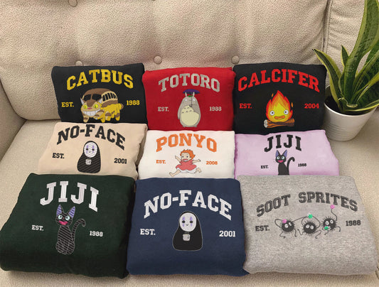 Embroidered Ghibli Character Sweatshirt, Totoro Ponyo Catbus Fans