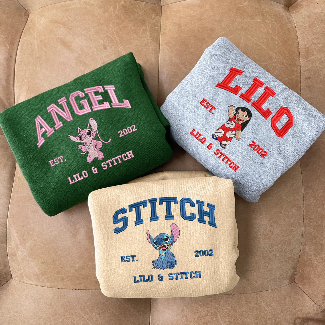 Embroidered Lilo & Stitch Characters Sweatshirt, Disney Cartoon Shirt