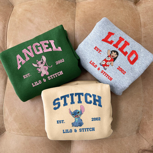 Embroidered Lilo & Stitch Characters Sweatshirt, Disney Cartoon Shirt