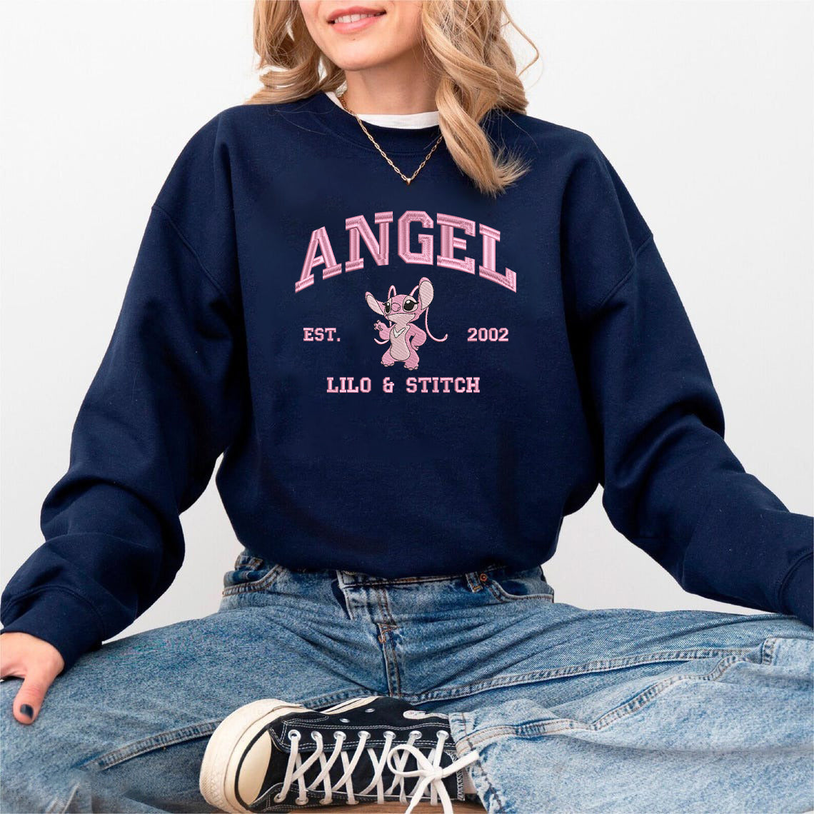 Embroidered Lilo & Stitch Characters Sweatshirt, Disney Cartoon Shirt