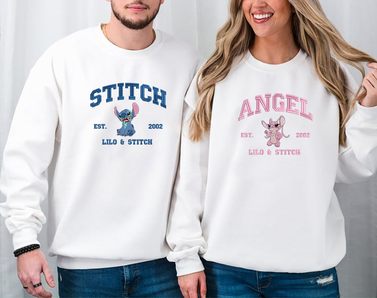 Embroidered Lilo & Stitch Characters Sweatshirt, Disney Cartoon Shirt