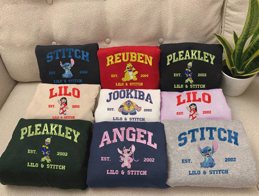 Embroidered Lilo & Stitch Characters Sweatshirt, Disney Cartoon Shirt