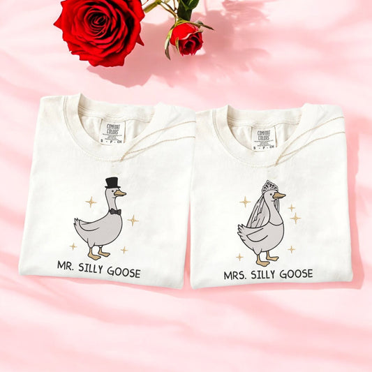 Comfort Colors® Mr. & Mrs Silly Embroidered T-Shirt, Silly Goose Shirt