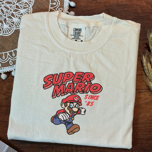 Embroidered Super Mario Comfort Color T-Shirt, Mario Since' 85 Shirt