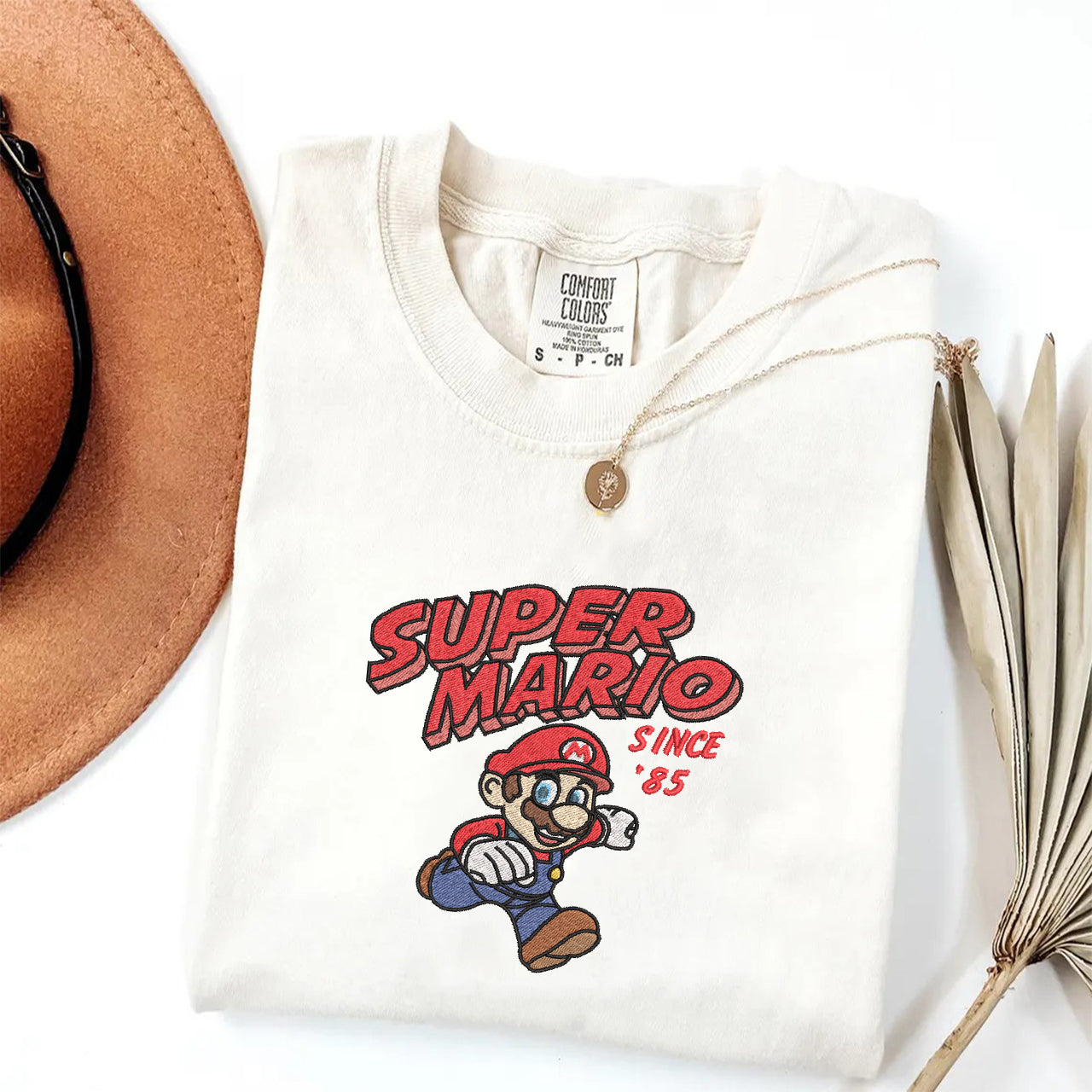 Embroidered Super Mario Comfort Color T-Shirt, Mario Since' 85 Shirt