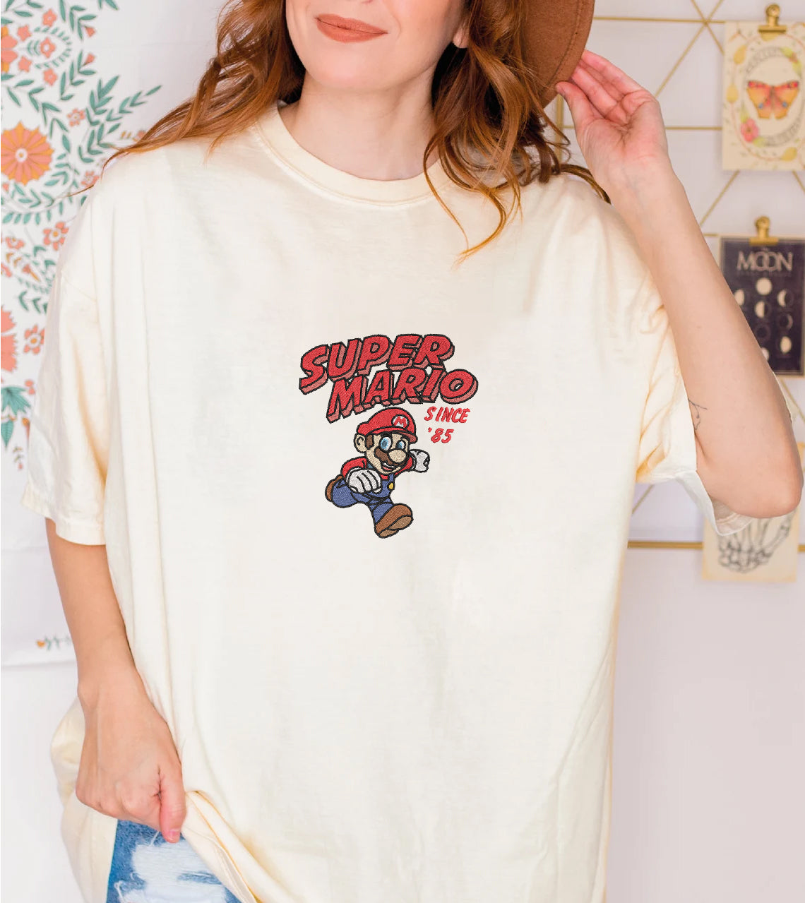 Embroidered Super Mario Comfort Color T-Shirt, Mario Since' 85 Shirt