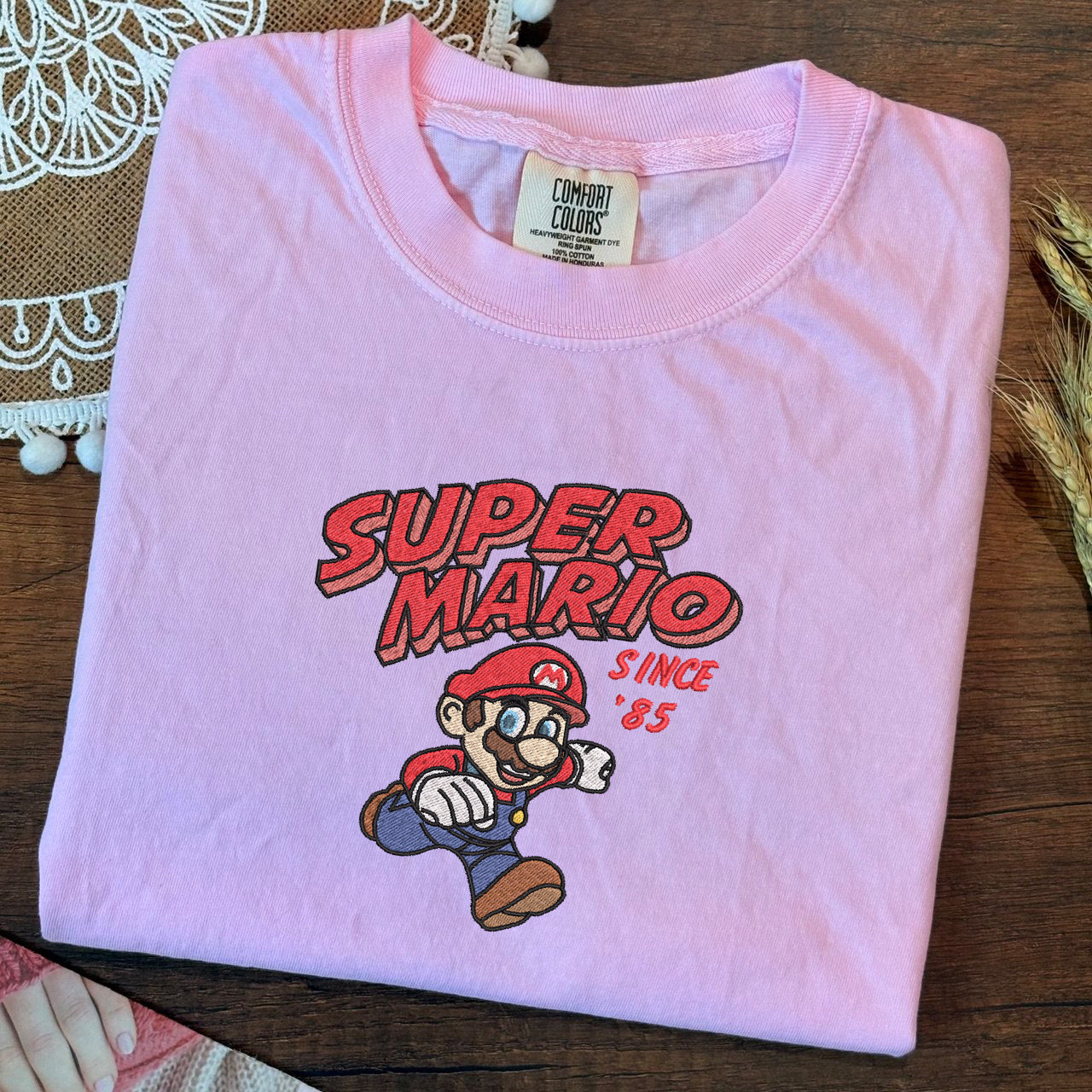 Embroidered Super Mario Comfort Color T-Shirt, Mario Since' 85 Shirt