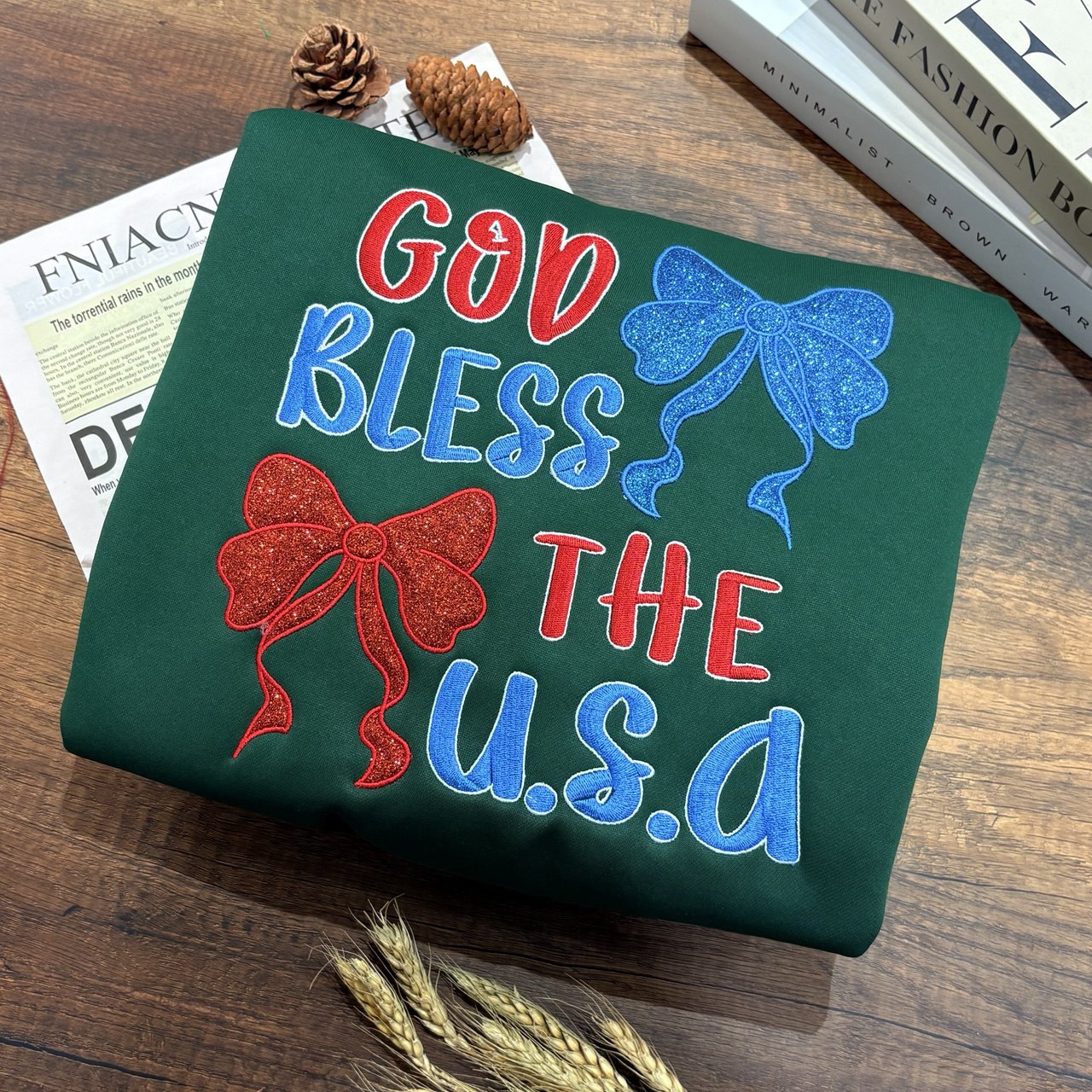 Embroidered God Bless the U.S.A. Sweatshirt, Patriotic Sweatshirt for Independence Day