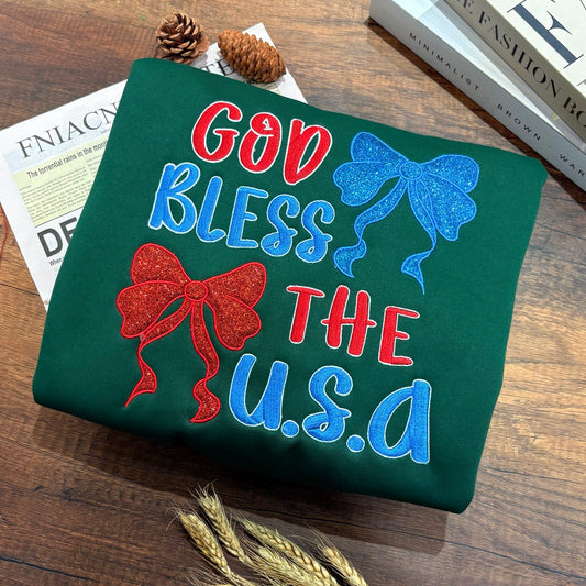 Embroidered God Bless the U.S.A. Sweatshirt, Patriotic Sweatshirt for Independence Day