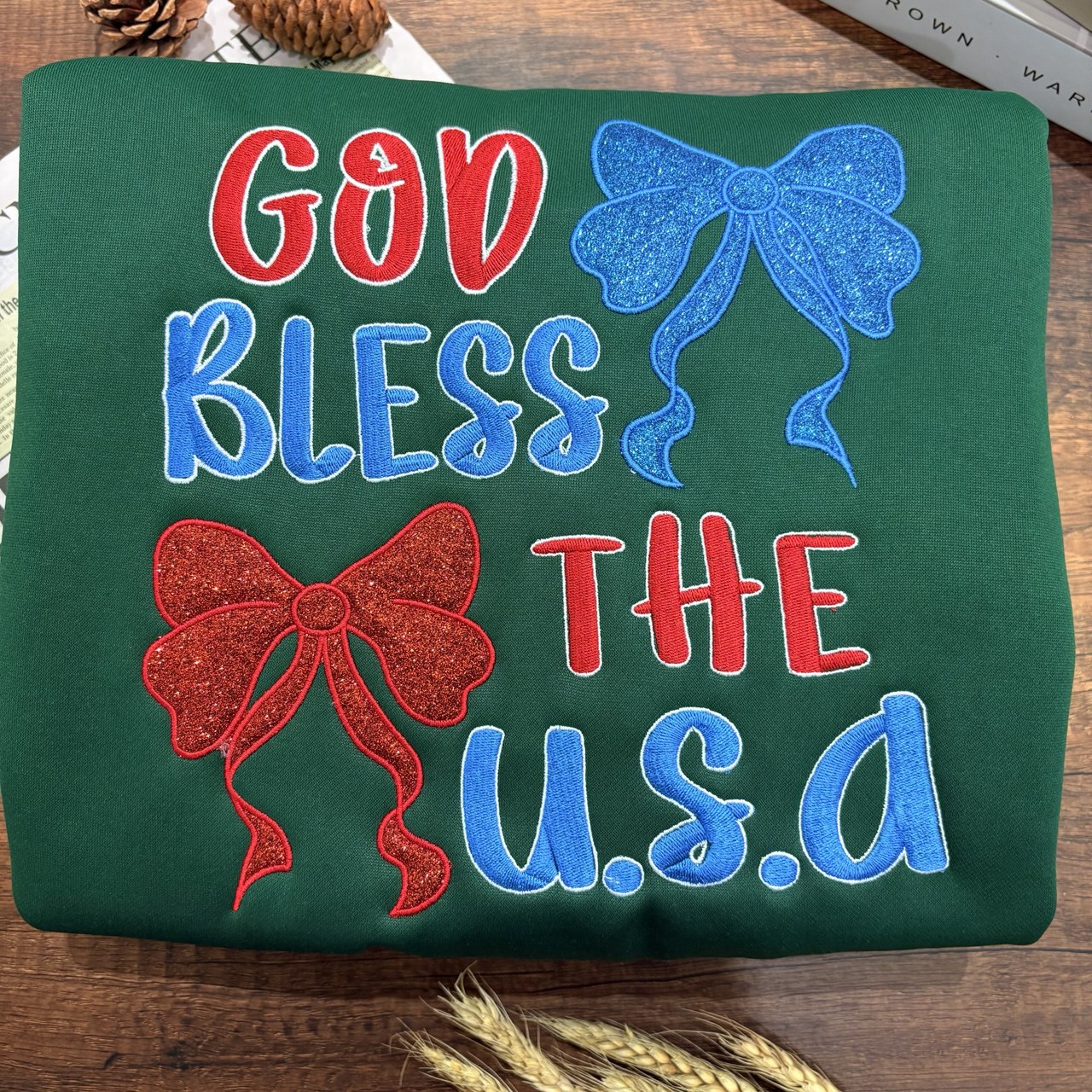Embroidered God Bless the U.S.A. Sweatshirt, Patriotic Sweatshirt for Independence Day