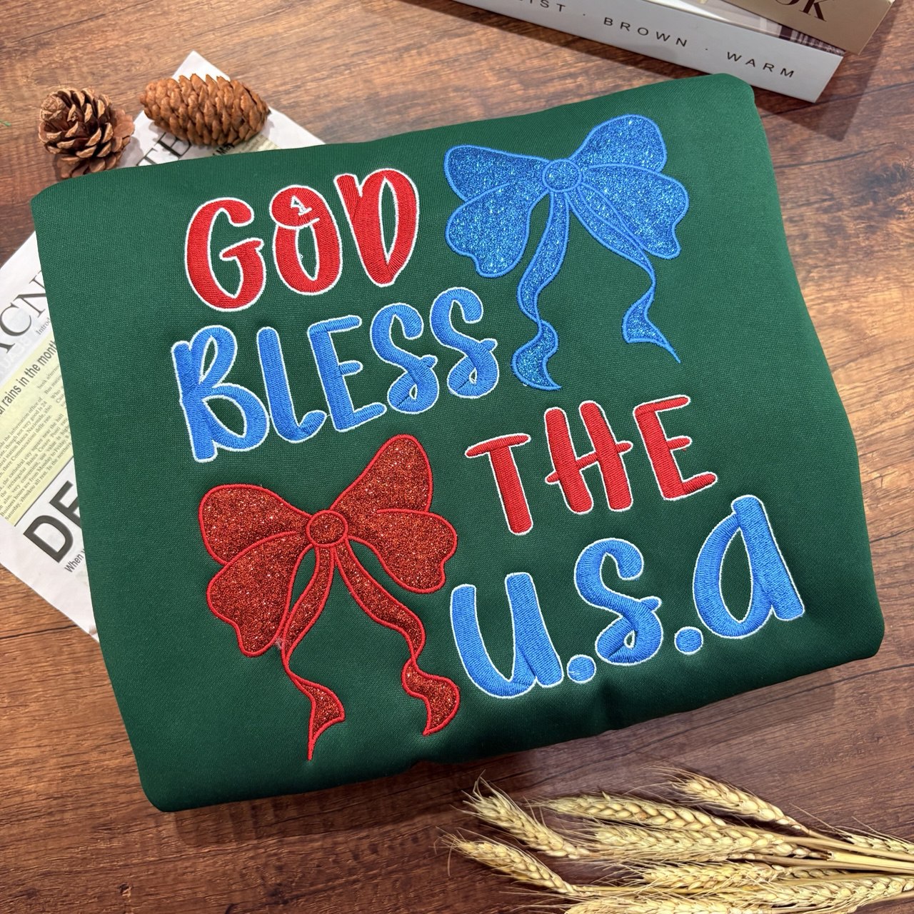 Embroidered God Bless the U.S.A. Sweatshirt, Patriotic Sweatshirt for Independence Day