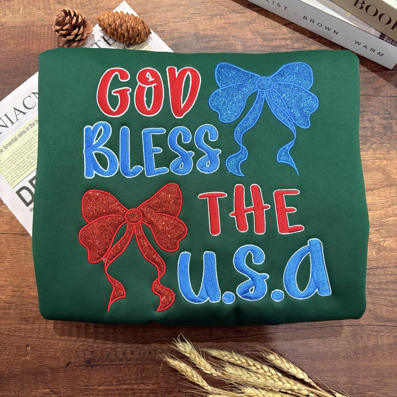 Embroidered God Bless the U.S.A. Sweatshirt, Patriotic Sweatshirt for Independence Day