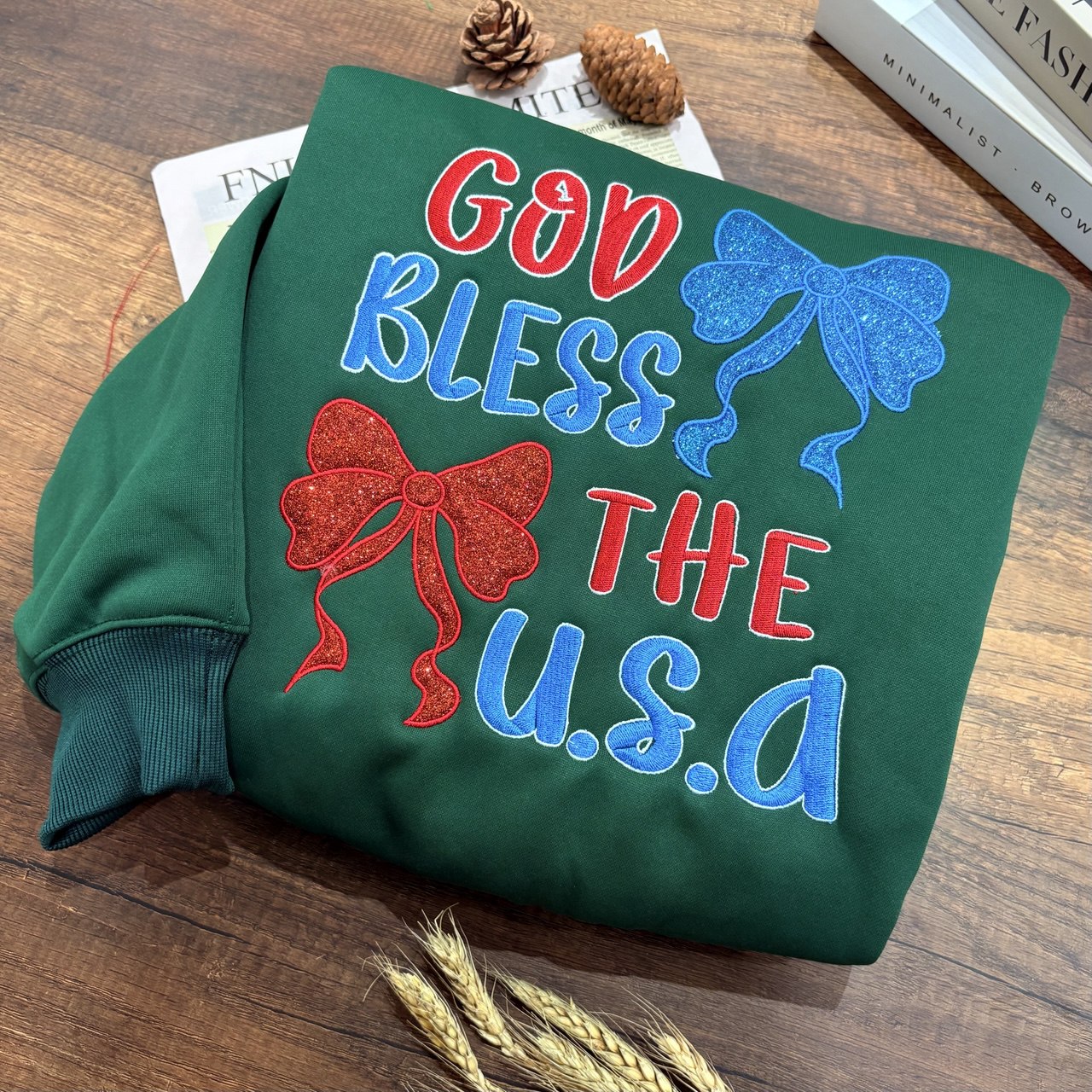 Embroidered God Bless the U.S.A. Sweatshirt, Patriotic Sweatshirt for Independence Day