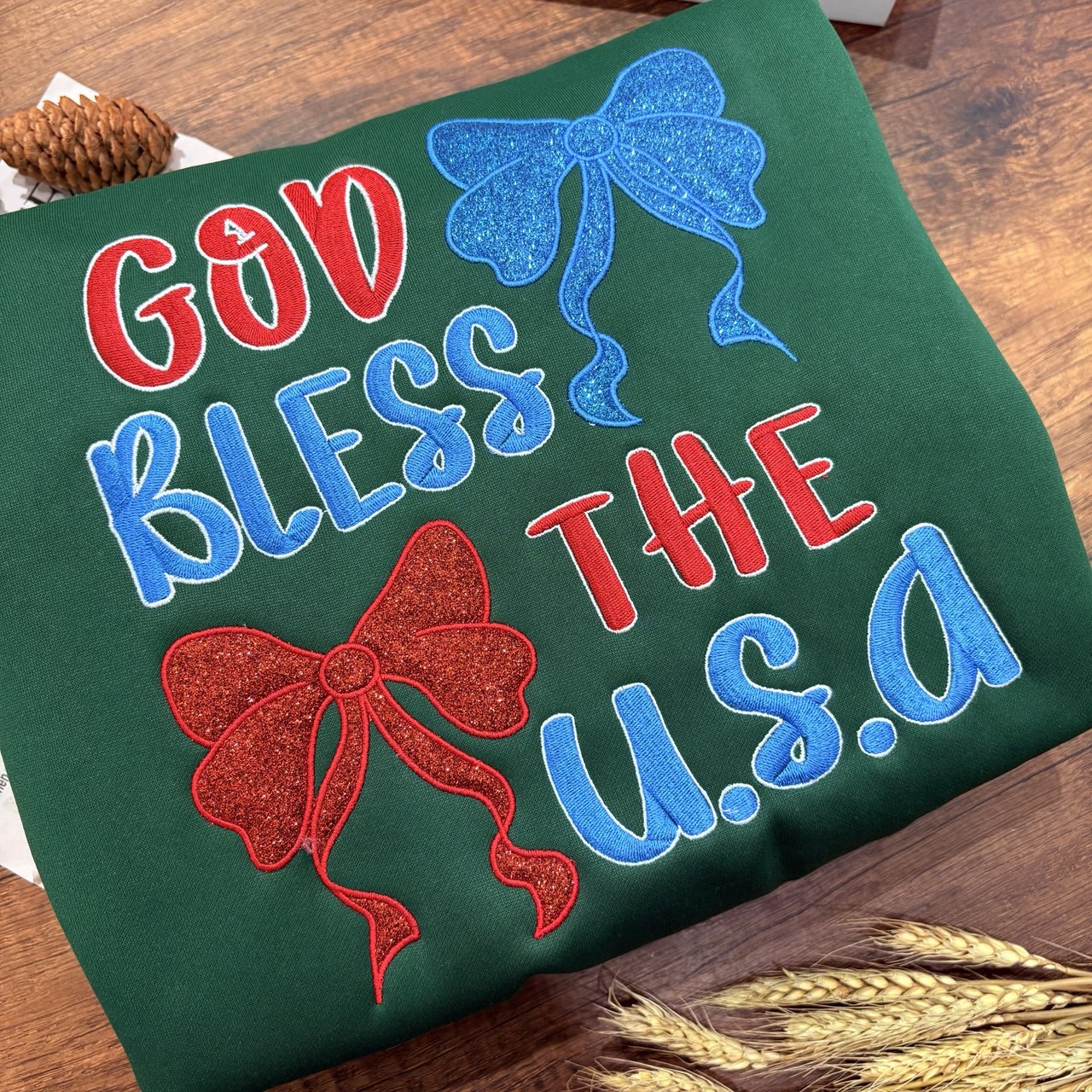 Embroidered God Bless the U.S.A. Sweatshirt, Patriotic Sweatshirt for Independence Day