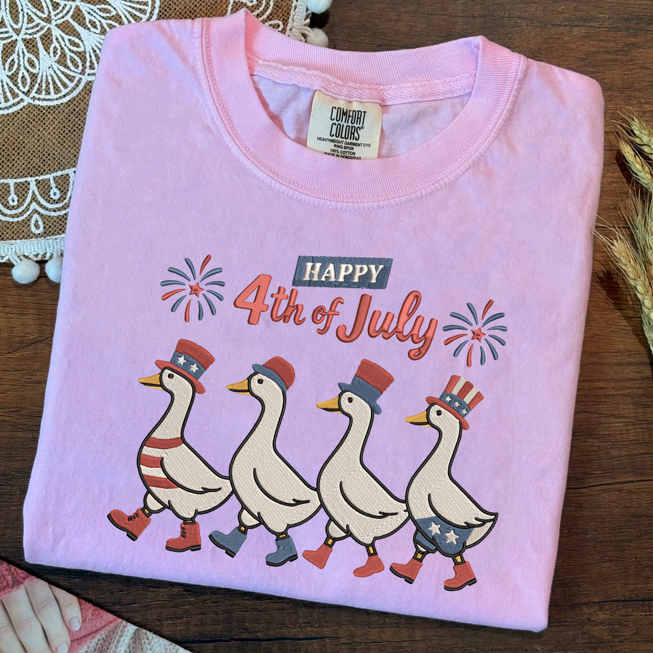 Embroidered Adorable Silly Goose Comfort Color T-Shirt, Happy 4th of July Shirt