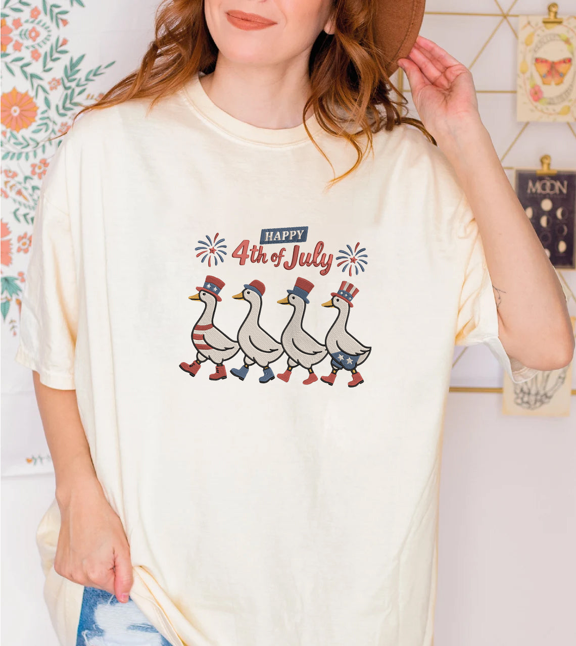 Embroidered Adorable Silly Goose Comfort Color T-Shirt, Happy 4th of July Shirt
